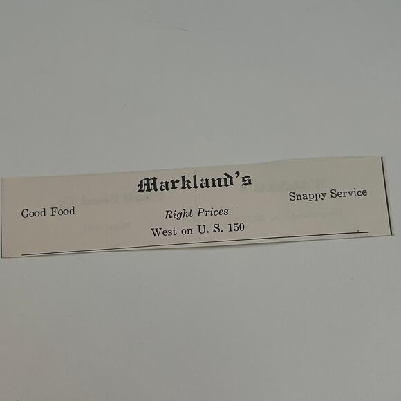 Markland's Good Food Right Prices Snappy Service 1950 Paoli Indiana Ad SAH1-H6 - Picture 1 of 2